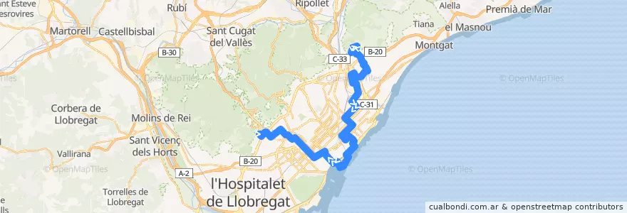 Mapa del recorrido N8 Santa Coloma de G. ( Can Franquesa ) => Barcelona ( Can Caralleu-Pl. Catalunya ) de la línea  en Barcelona.