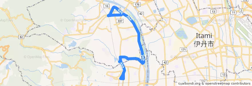 Mapa del recorrido 35：甲東園～仁川駅前～宝塚市役所前～阪急逆瀬川 de la línea  en Prefectura de Hyōgo.