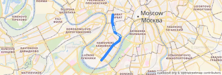Mapa del recorrido Автобус Б: Пречистенка => Стадион «Лужники» (южная) de la línea  en район Хамовники.