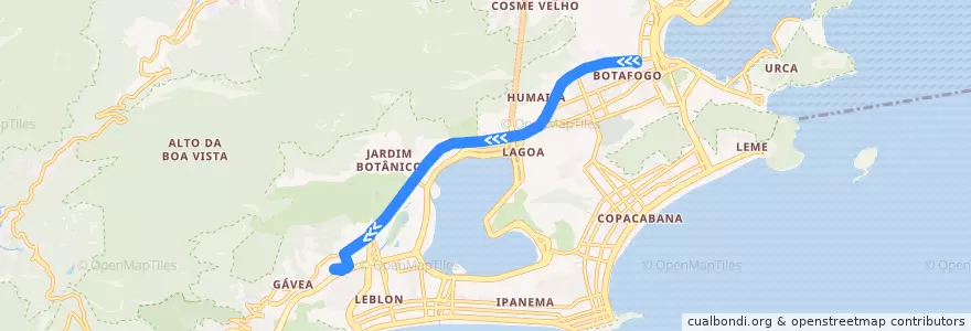 Mapa del recorrido Metrô na Superfície - Botafogo → Gávea de la línea  en Rio de Janeiro.