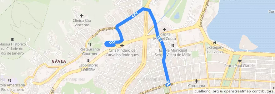 Mapa del recorrido Metrô na Superfície - Antero de Quental → Gávea de la línea  en Rio de Janeiro.