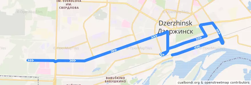 Mapa del recorrido Маршрутное такси №Т-1 (Микрорайон Западный-1 – АО «Канат») de la línea  en городской округ Дзержинск.