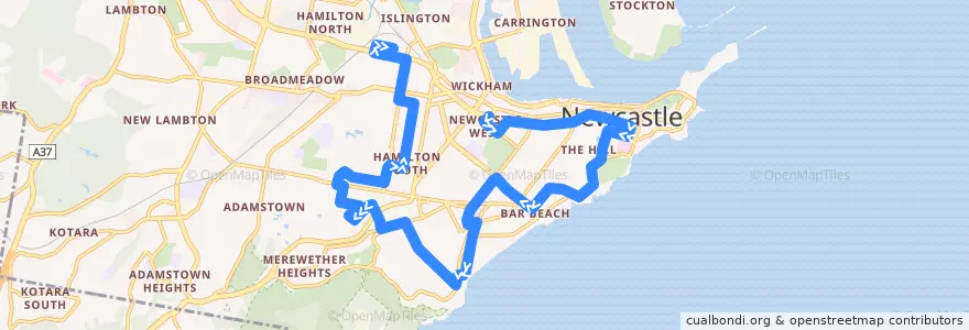 Mapa del recorrido Marketown - Hamilton de la línea  en Newcastle City Council.