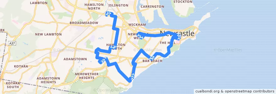 Mapa del recorrido Hamilton - Marketown de la línea  en Newcastle City Council.
