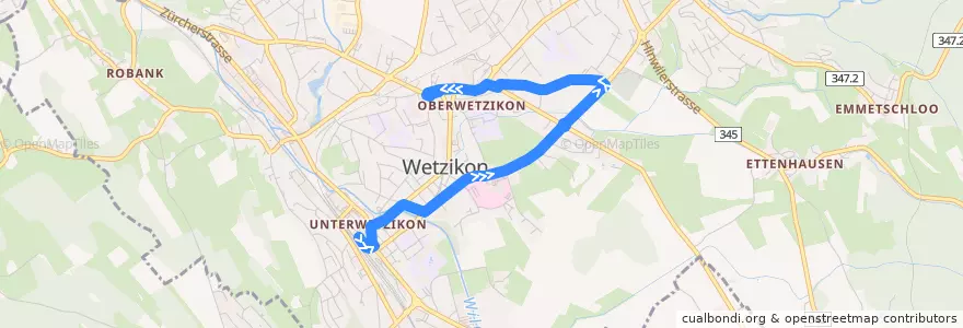 Mapa del recorrido Bus 857: Wetzikon ZH, Bahnhof => Wetzikon ZH, Zentrum de la línea  en Wetzikon (ZH).