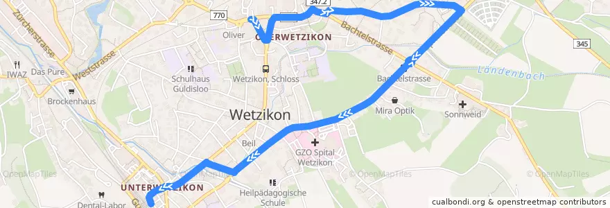 Mapa del recorrido Bus 857: Wetzikon ZH, Zentrum => Wetzikon ZH, Bahnhof de la línea  en Wetzikon (ZH).