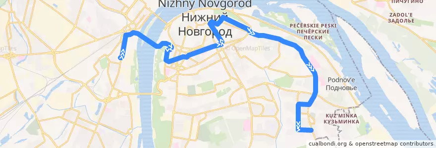 Mapa del recorrido Автобус 74: улица Долгополова => микрорайон «Верхние Печёры» de la línea  en Nizhny Novgorod.