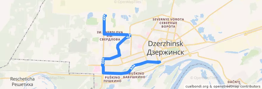 Mapa del recorrido Автобус №4 (Завод им. Я.М. Свердлова - вокзал) de la línea  en городской округ Дзержинск.