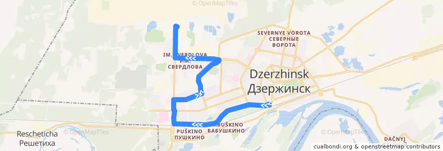 Mapa del recorrido Автобус №4 (Вокзал – завод им. Я.М. Свердлова) de la línea  en Dzerzhinsk.