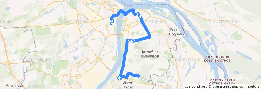Mapa del recorrido Автобус 91: улица Долгополова => Черепичный посёлок de la línea  en городской округ Нижний Новгород.