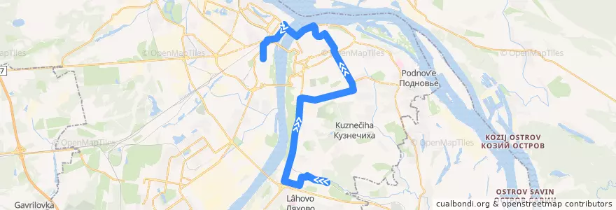 Mapa del recorrido Автобус 91: Черепичный посёлок => улица Долгополова de la línea  en Nizhny Novgorod.