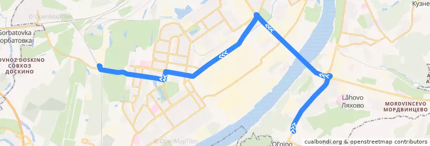 Mapa del recorrido Автобус 79: автостанция «Щербинки» => станция Петряевка de la línea  en Stadtkreis Nischni Nowgorod.