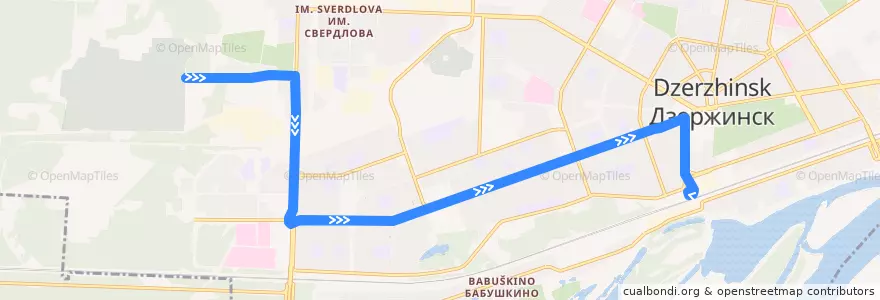 Mapa del recorrido Автобус №6 (Городское кладбище - автовокзал) de la línea  en городской округ Дзержинск.