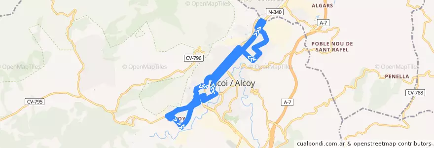 Mapa del recorrido (3) Batoi-Zona Nord de la línea  en Alcoi / Alcoy.