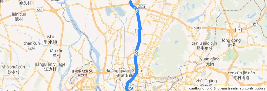 Mapa del recorrido 523A路(市客运站总站-大朗总站) de la línea  en Baiyun District.