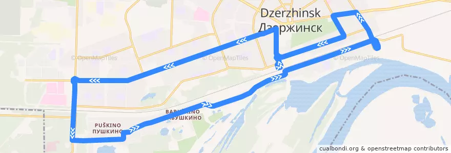Mapa del recorrido Автобус №8А (Автовокзал - п. Пушкино - п. Бабушкино - автовокзал) de la línea  en городской округ Дзержинск.