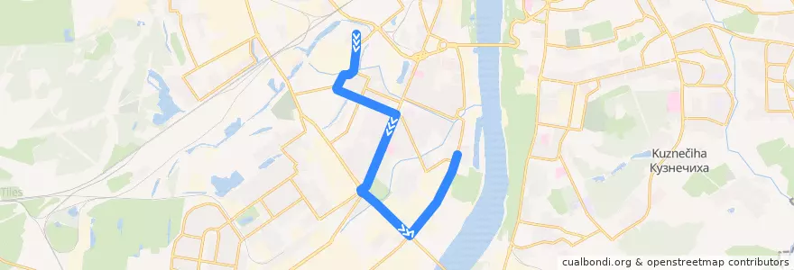 Mapa del recorrido Автобус 88: посёлок Дачный — микрорайон Молитовский de la línea  en Stadtkreis Nischni Nowgorod.