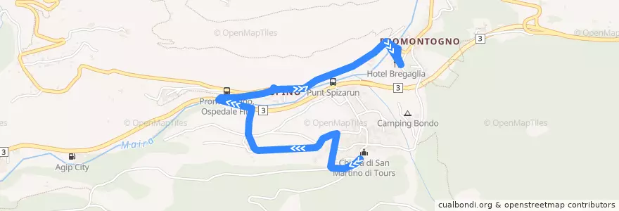 Mapa del recorrido Pulimino di Bondo (Promontogno-Bondo) de la línea  en Bregaglia.