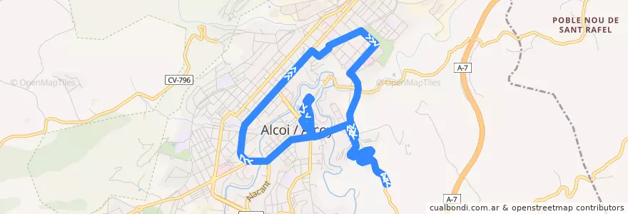 Mapa del recorrido (4) Zona Nord-Centre-L'Alameda de la línea  en Alcoi / Alcoy.