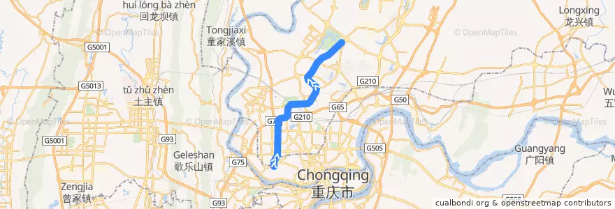 Mapa del recorrido CRT Line 5: 大石坝 => 园博中心 de la línea  en 渝北区.
