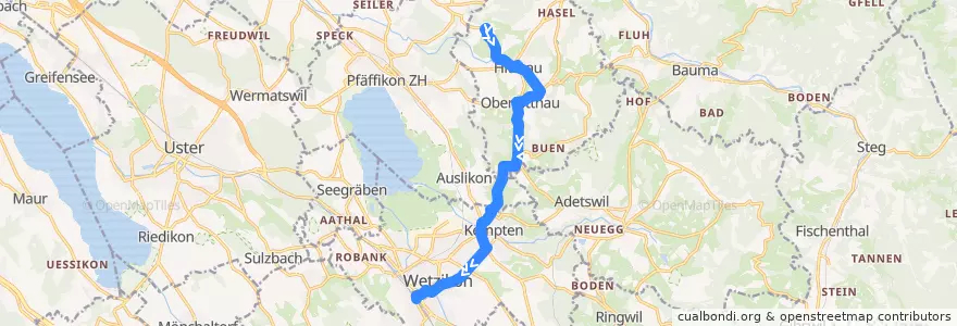 Mapa del recorrido Bus 858: Hittnau, Isikon => Wetzikon ZH, Bahnhof de la línea  en Zurigo.