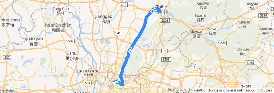 Mapa del recorrido 529路[广州火车站(草暖公园)总站-太和总站] de la línea  en Baiyun District.