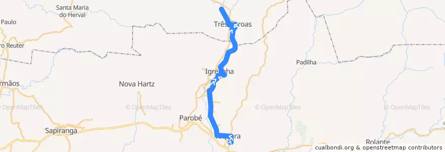Mapa del recorrido TAQ-SND de la línea  en Região Geográfica Imediata de Taquara - Parobé - Igrejinha.