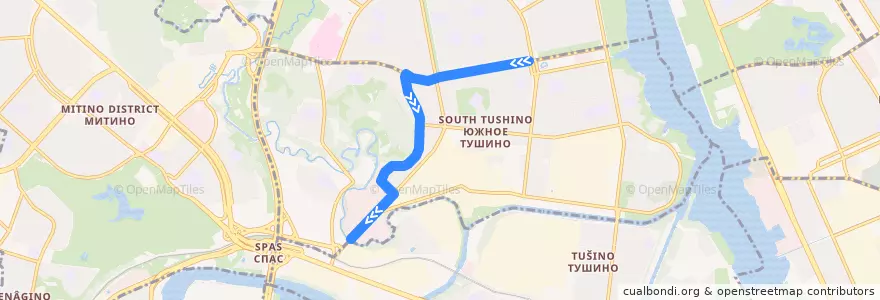 Mapa del recorrido Автобус 199к: Метро "Сходненская" => Налоговый городок de la línea  en Северо-Западный административный округ.