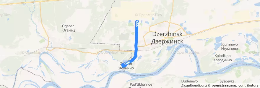 Mapa del recorrido Автобус №15 (Завод им. Я.М. Свердлова - Желнино) de la línea  en городской округ Дзержинск.