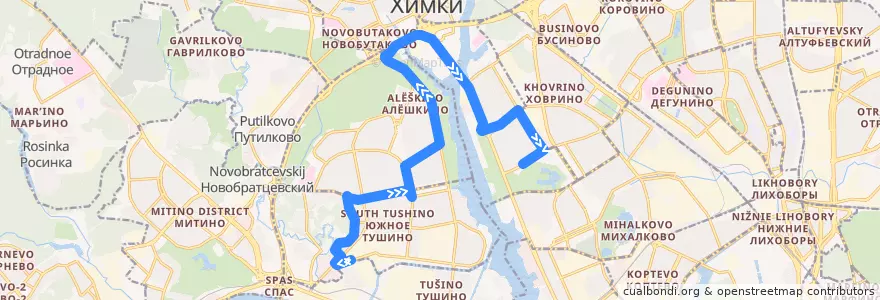 Mapa del recorrido Автобус 199: 13-й микрорайон Тушина => Метро "Речной вокзал" de la línea  en Москва.