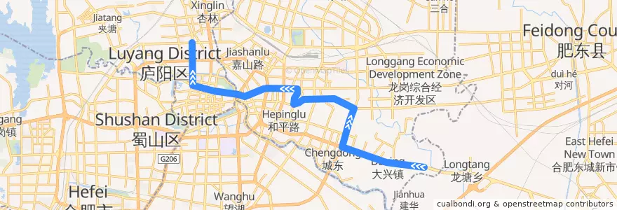 Mapa del recorrido 15路 de la línea  en 合肥市区.
