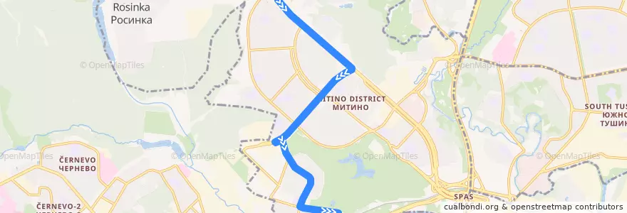 Mapa del recorrido Автобус № 240: 4-й микрорайон Митина => Улица Рословка de la línea  en район Митино.