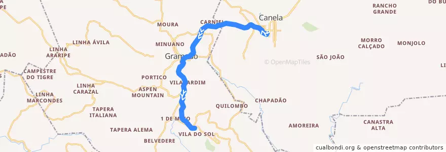 Mapa del recorrido CAN-VGR de la línea  en Região Geográfica Imediata de Caxias do Sul.