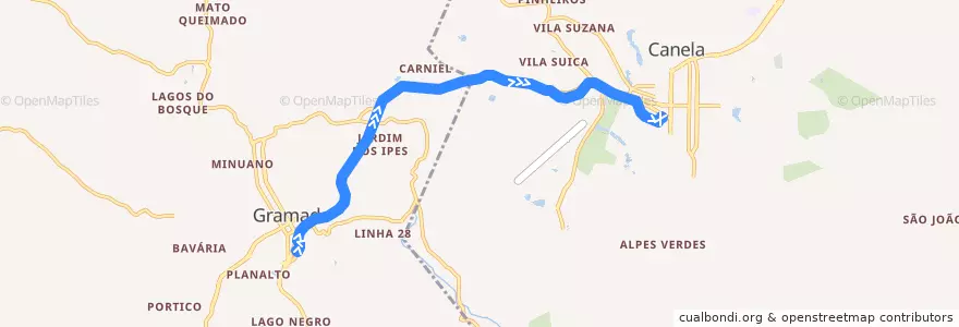 Mapa del recorrido GRA-CAN de la línea  en Região Geográfica Imediata de Caxias do Sul.
