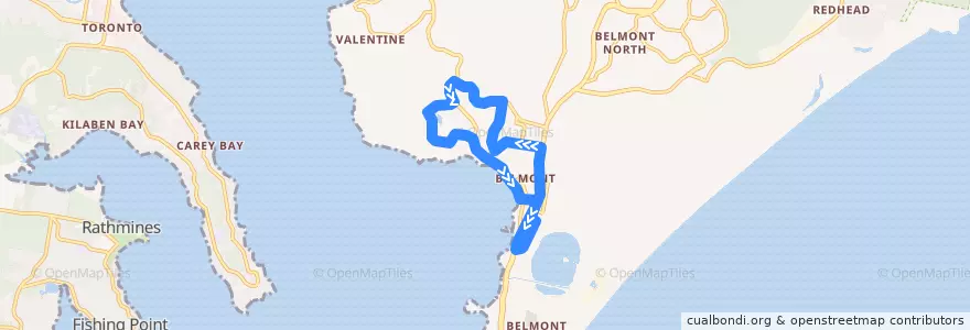 Mapa del recorrido Belmont - Belmont Hospital (Loop) de la línea  en Lake Macquarie City Council.