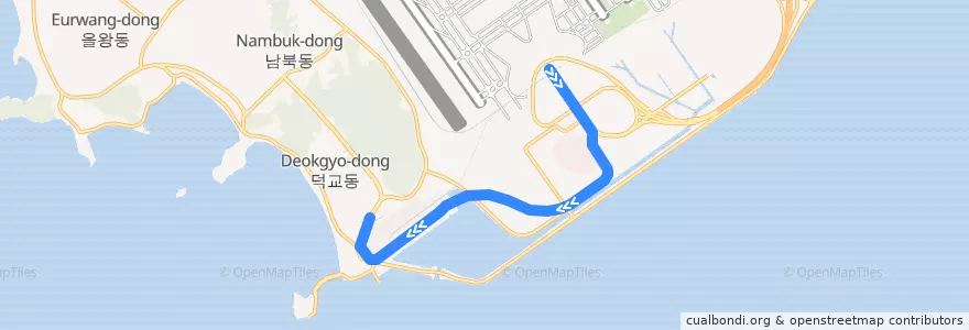 Mapa del recorrido 인천공항 자기부상철도 de la línea  en Jung-gu.