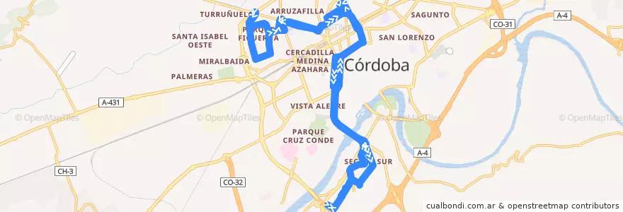 Mapa del recorrido Línea 9: Figueroa -Sector Sur de la línea  en Córdoba.