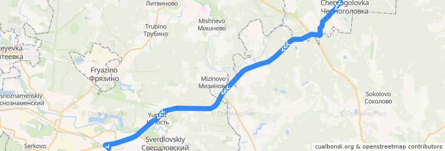 Mapa del recorrido Автобус 320: Черноголовка => Щёлково (станция Чкаловская) de la línea  en Oblast de Moscou.