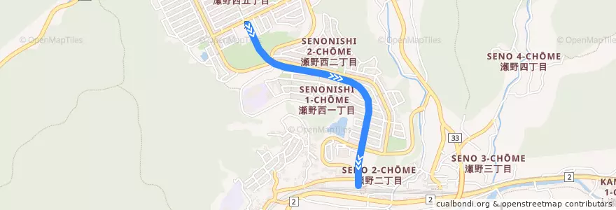 Mapa del recorrido スカイレールサービス広島短距離交通瀬野線 de la línea  en Аки.