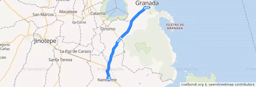 Mapa del recorrido Granada - Nandaime de la línea  en Granada.