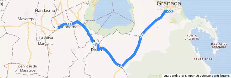 Mapa del recorrido Granada - Niquinohomo de la línea  en نيكاراجوا.