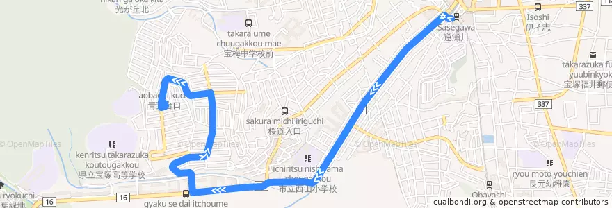 Mapa del recorrido 101：阪急逆瀬川～逆瀬台センター de la línea  en 宝塚市.