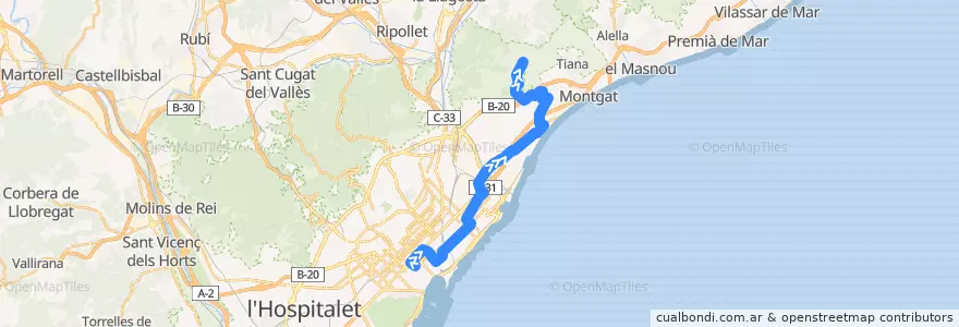 Mapa del recorrido N11 Barcelona (Pl. Catalunya) => Badalona (Hospital Can Ruti) de la línea  en Барселонес.