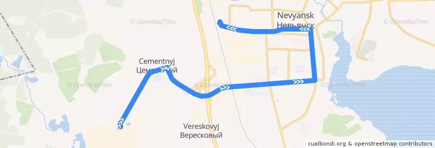 Mapa del recorrido Автобус 107. Цементный - Невьянск de la línea  en Невьянский городской округ.