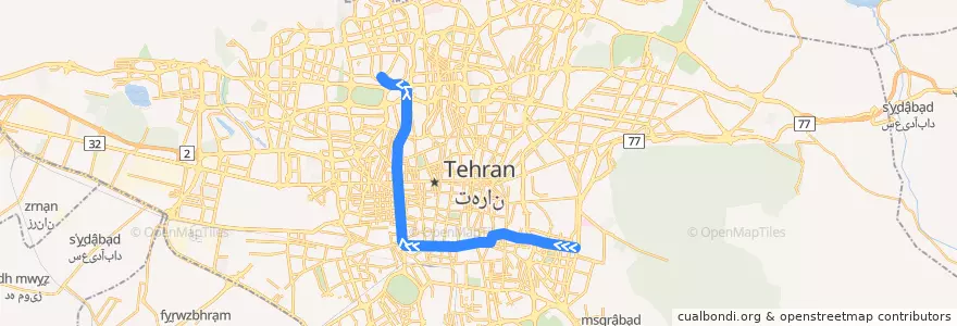 Mapa del recorrido خط ۷ de la línea  en تهران.