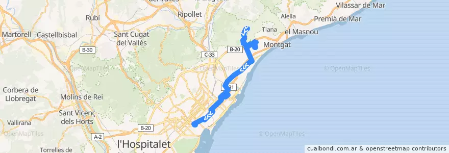 Mapa del recorrido N11 Badalona (Hospital Can Ruti) => Barcelona (Pl. Catalunya) de la línea  en Barcelonès.
