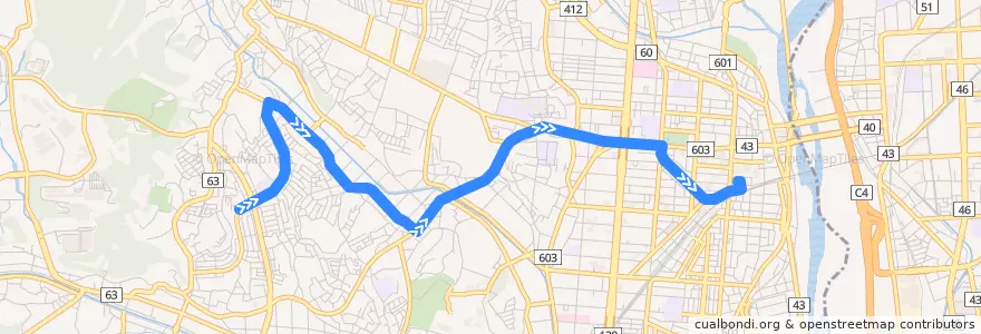 Mapa del recorrido 厚木48系統 de la línea  en 厚木市.