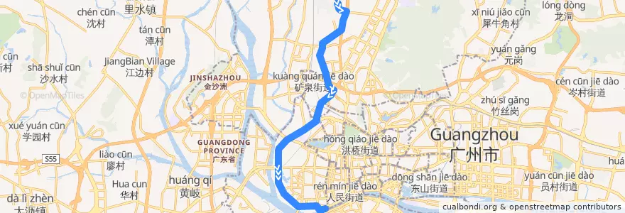 Mapa del recorrido 538路[汇侨新城总站-南方大厦(文化公园)总站] de la línea  en Гуанчжоу.
