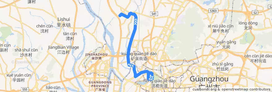 Mapa del recorrido 543路[越秀公园-石井(庆丰纺织服装城)总站] de la línea  en Guangzhou.