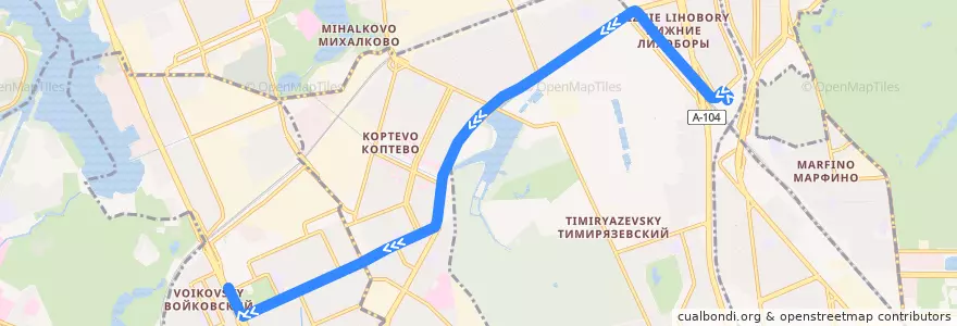 Mapa del recorrido Автобус 204: Метро "Петровско-Разумовская" => Метро "Войковская" de la línea  en Северный административный округ.